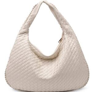 Victoria Woven Vegan Leather Hobo Bag | Oatmilk